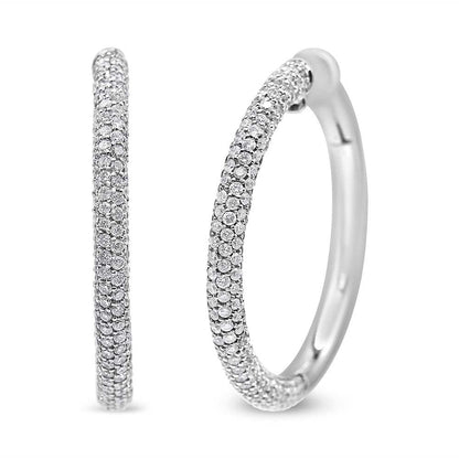 18K White Gold 2 1/3 Cttw Pave Set Diamond Semi Eternity Leverback Hoop Earrings (F-G Color, VS1-VS2 Clarity) - The Sparkling Squirrels & Co. 