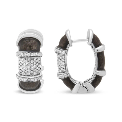 Clear graphite grey enamel huggie hoop earrings with 5/8 cttw round diamonds in 18k white gold plated sterling silver