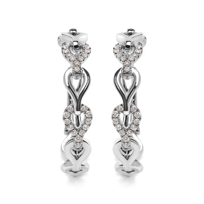 Diamond open link hoop earrings in 14K white gold with 74 round diamonds, G-H color, SI1-SI2 clarity, clip-on style.