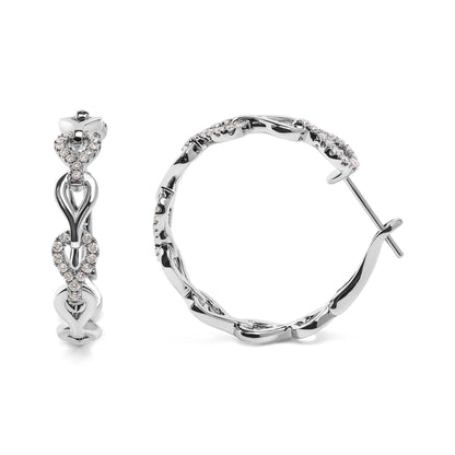 14K white gold diamond open link hoop earrings with 74 round diamonds, G-H color, SI1-SI2 clarity