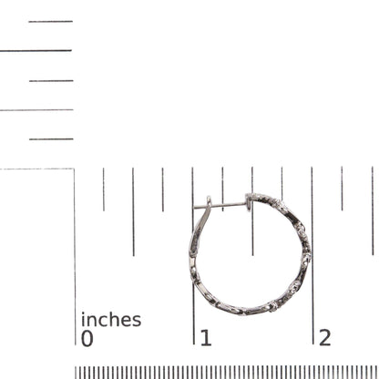 14K white gold diamond open link hoop earring with 74 round diamonds, G-H color, SI1-SI2 clarity, clip-on style, shown next to ruler for size reference.