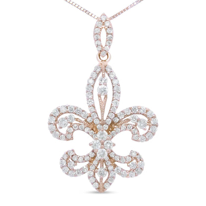18K rose gold fleur de lis pendant with diamond accents in elegant drop design