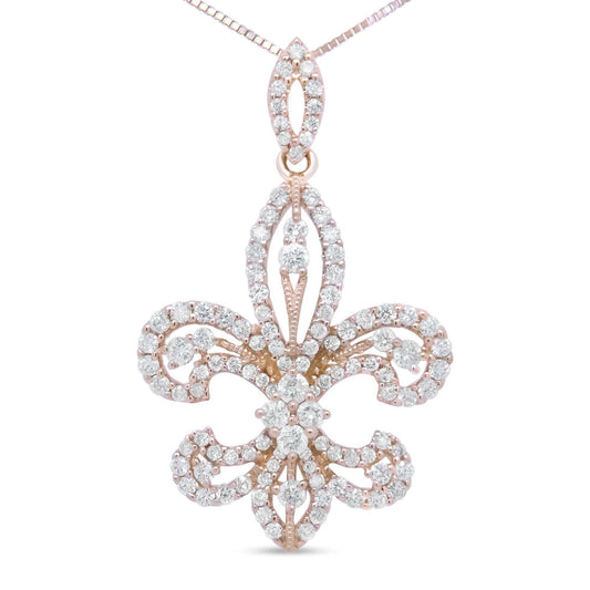 18K rose gold fleur de lis pendant with diamond accents in elegant drop design