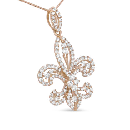 18K rose gold fleur de lis pendant with diamond accents in prong setting
