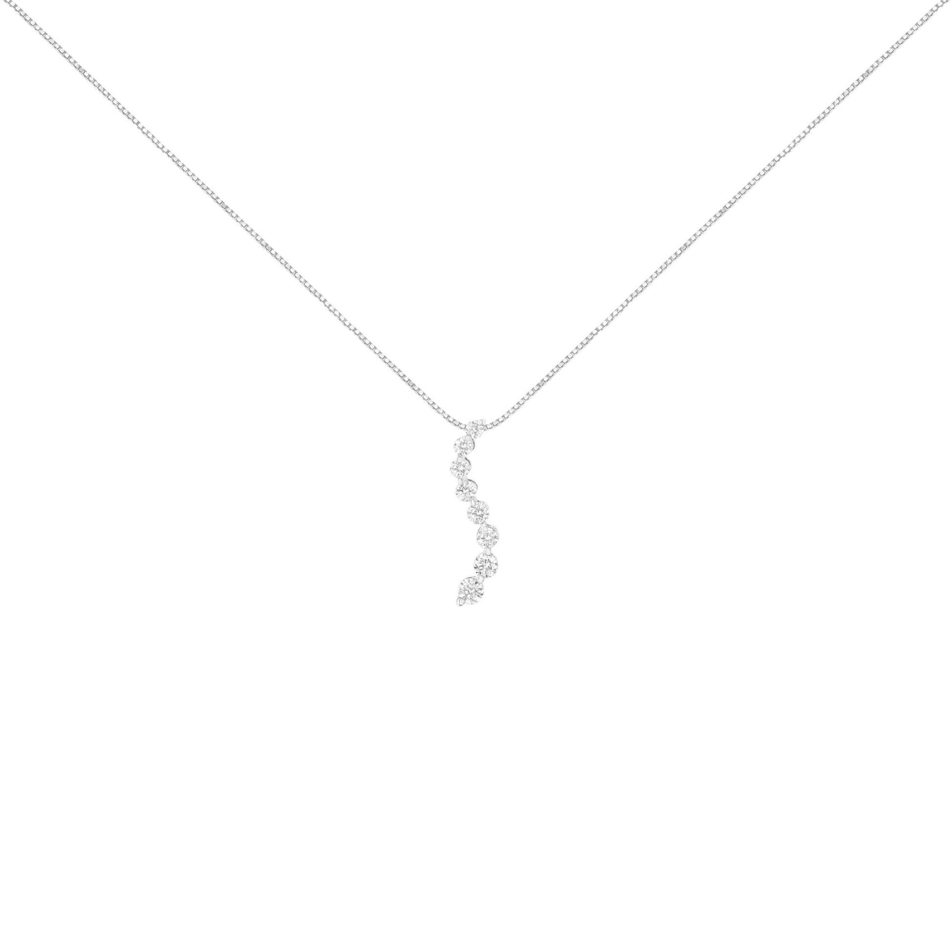 AGS Certified 14k White Gold 3.0 Cttw Baguette and Brilliant Round-Cut Diamond Journey 18" Pendant Necklace (F-G Color, - The Sparkling Squirrels & Co. 