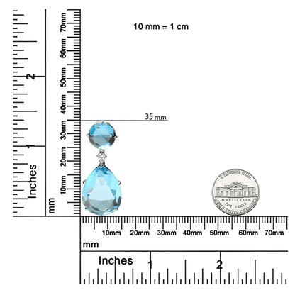 Blue topaz and pear cut sky blue topaz dangle drop pendant with diamond accent, 18k white gold, 18-inch rope chain