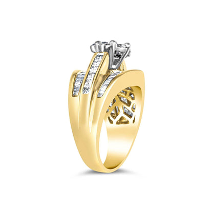 14K Yellow Gold 2-1/3 Cttw Diamond Cluster Channel Set Chevron Shaped Band Engagement Ring & Wedding Band Set (H-I Color - The Sparkling Squirrels & Co. 