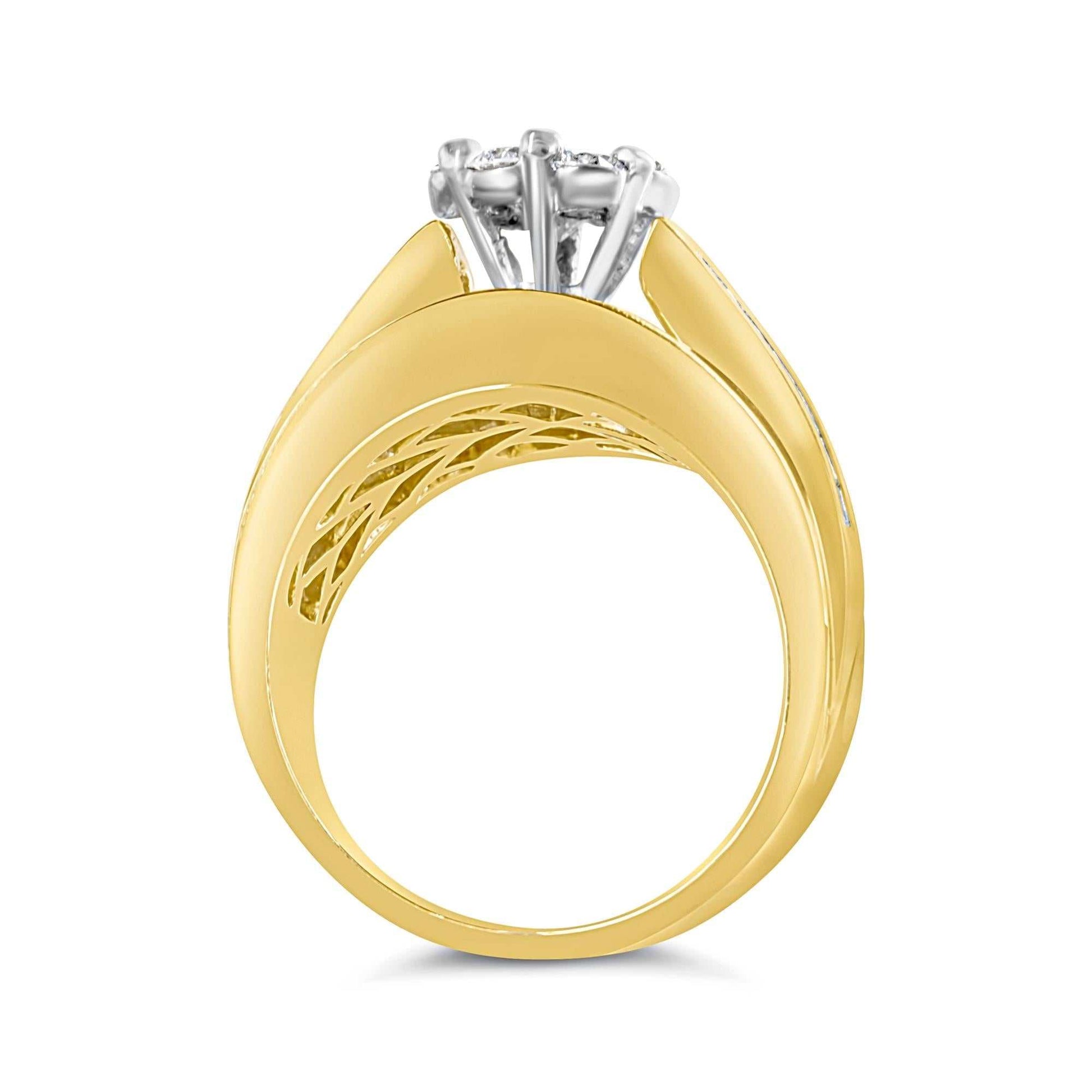 14K Yellow Gold 2-1/3 Cttw Diamond Cluster Channel Set Chevron Shaped Band Engagement Ring & Wedding Band Set (H-I Color - The Sparkling Squirrels & Co. 