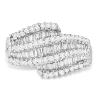 Diamond cocktail ring band with 1 3/4 carat round and baguette diamonds in 14k white gold