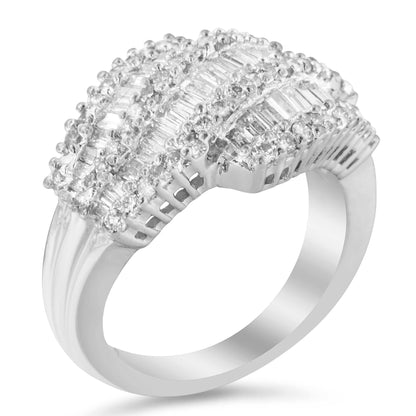 Diamond cocktail ring band in 14k white gold with 1 3/4 carats of round and baguette diamonds, H-I color, SI2-I1 clarity