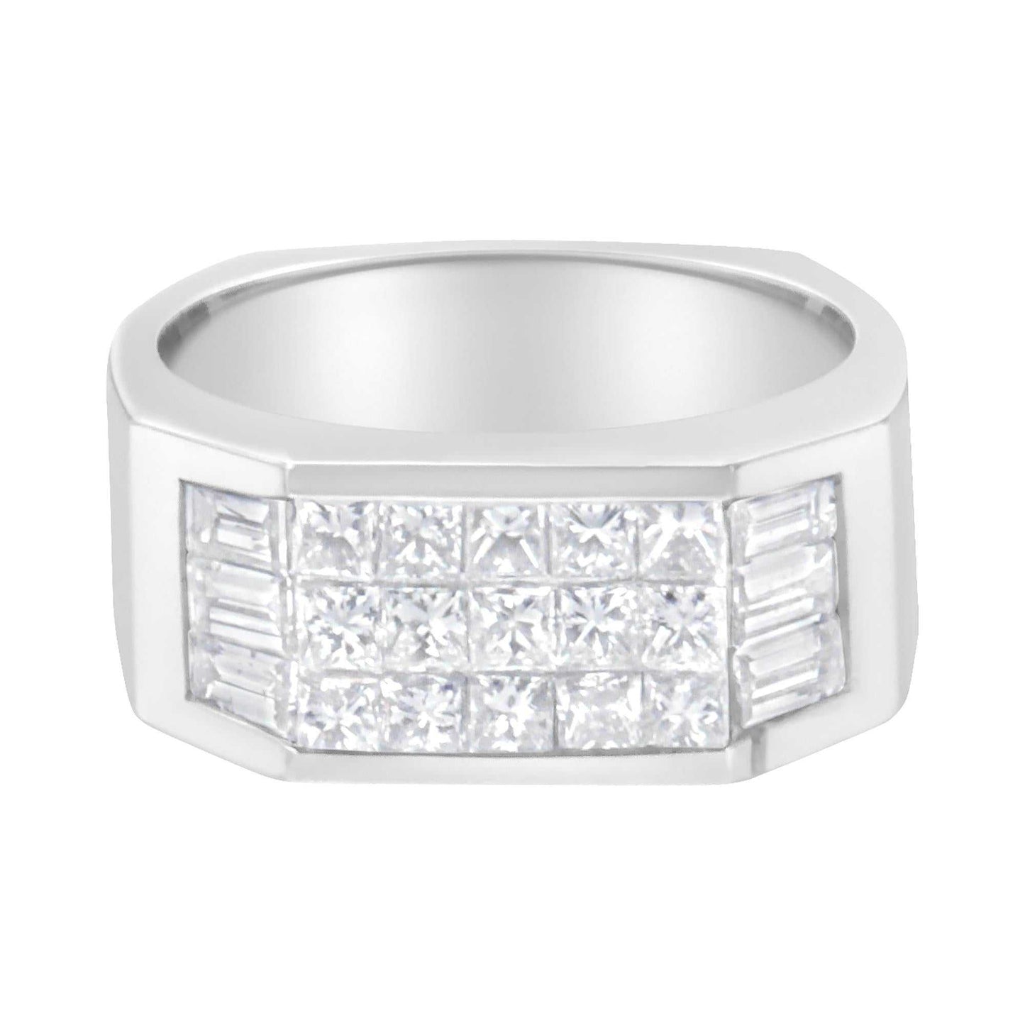 14KT white gold ring with princess and baguette cut diamonds totaling 1 3/4 carats, G-H color, VS2-SI1 clarity