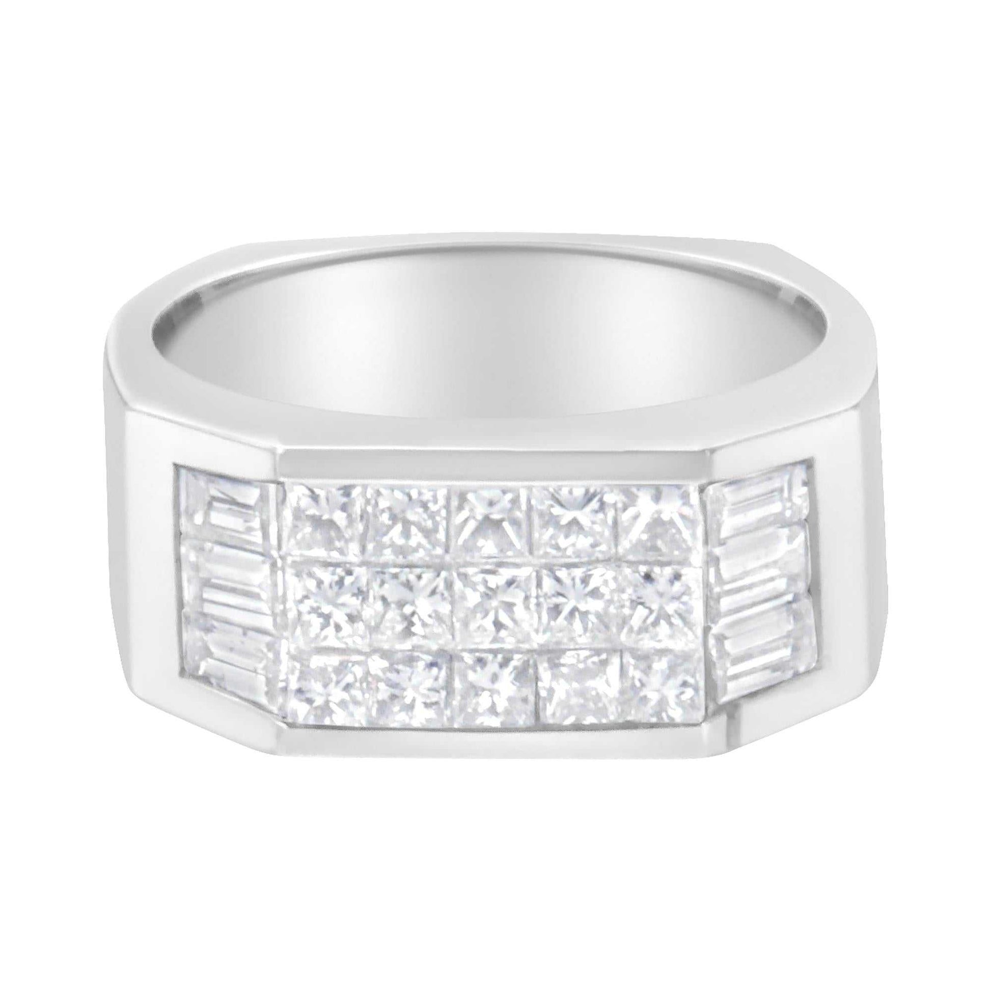 14KT white gold ring with princess and baguette cut diamonds totaling 1 3/4 carats, G-H color, VS2-SI1 clarity