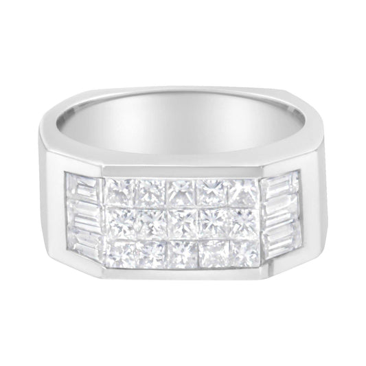 14KT white gold ring with princess and baguette cut diamonds totaling 1 3/4 carats, G-H color, VS2-SI1 clarity