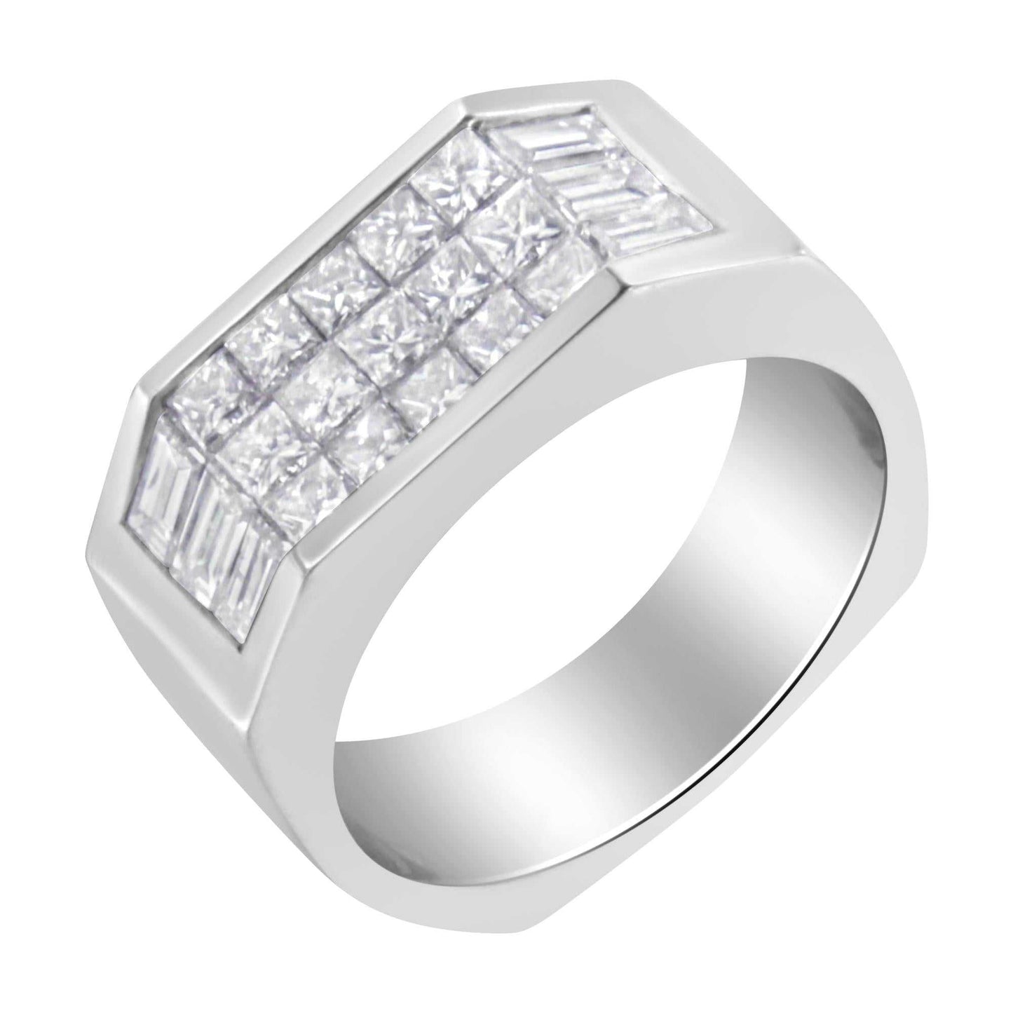 14KT white gold diamond ring with princess and baguette cut diamonds totaling 1 3/4 carats, G-H color, VS2-SI1 clarity
