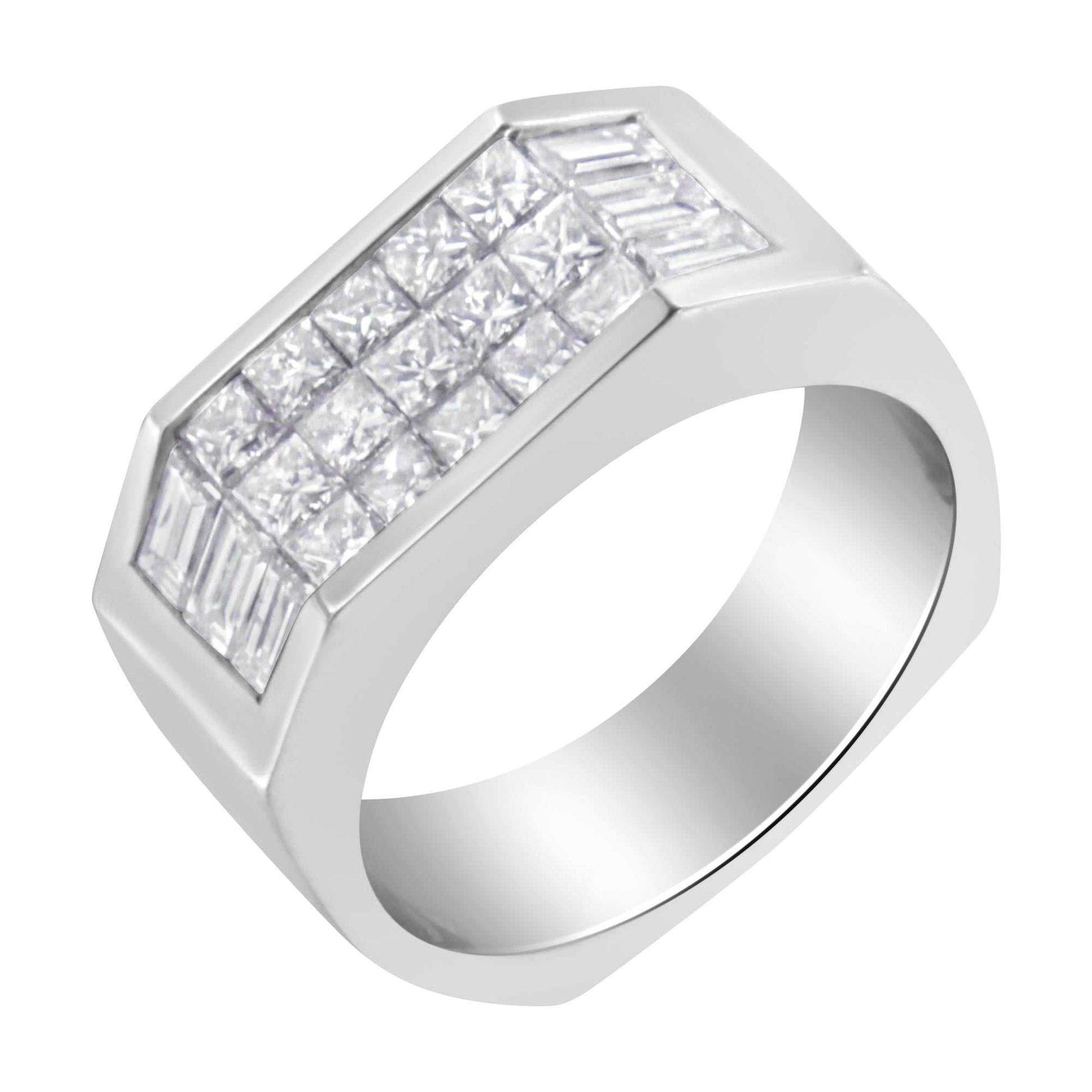 14KT white gold diamond ring with princess and baguette cut diamonds totaling 1 3/4 carats, G-H color, VS2-SI1 clarity
