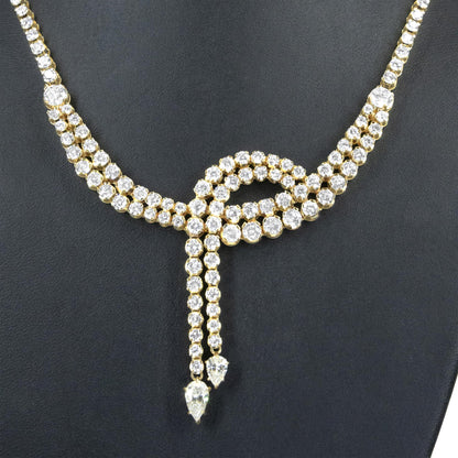 14k Yellow Gold 17.0 Cttw Diamond Double Row Lariat 18" Inch Tennis Necklace with Pear Shape Diamond Drop Tips (I-J Color, VS2-SI1 Clarity)-2