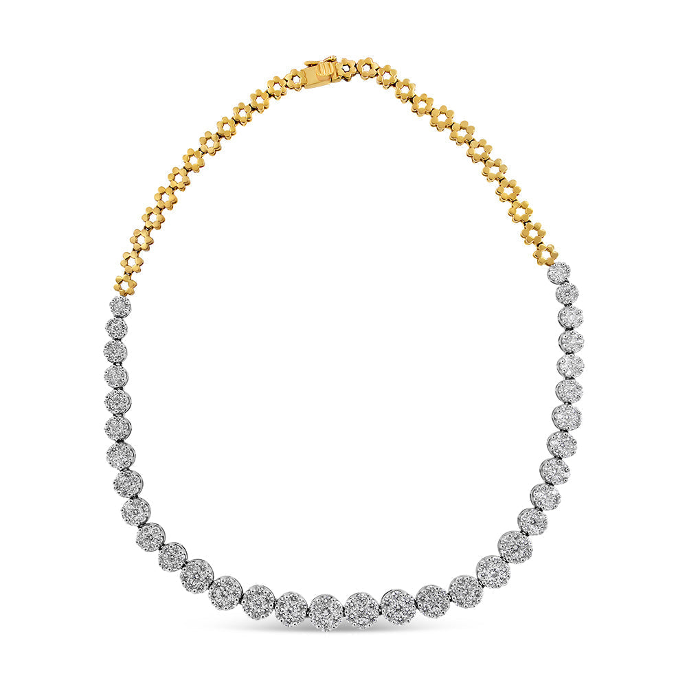IGI certified 14K yellow gold necklace with 14.75 cttw pave set round-cut diamonds, F-G color, S2-I1 clarity