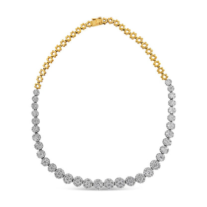 IGI certified 14K yellow gold necklace with 14.75 cttw pave set round-cut diamonds, F-G color, S2-I1 clarity