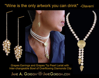 Grapes Necklace-18K Gold with Diamonds, Lariat Style on Hand-made Chain-17