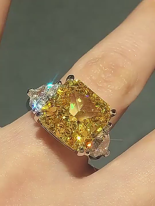 The Laurelin Sunstone: 10 Carat Yellow Moissanite & Diamond Ring