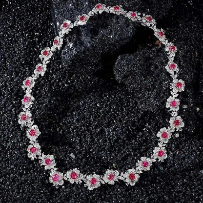 Fine jewelry necklace with solid 18K white gold, natural spinel gemstones, and diamonds totaling 14.55ct