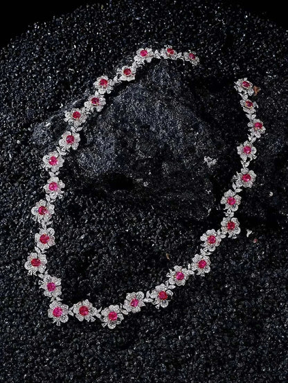 Fine jewelry necklace with solid 18K white gold, natural spinel gemstones, and diamonds pendant for women