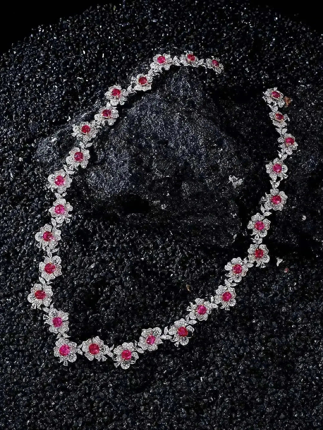 Fine jewelry necklace with solid 18K white gold, natural spinel gemstones, and diamonds pendant for women