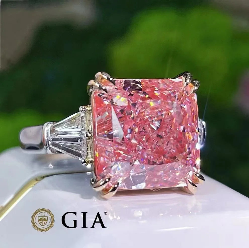 Celestial-Blush of the Star-Mist 10.42 ct light-brown pink diamond ring in 18K white gold with radiant cut and GIA certification