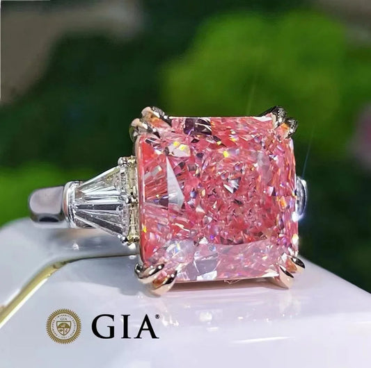Celestial-Blush of the Star-Mist 10.42 ct light-brown pink diamond ring in 18K white gold with radiant cut and GIA certification