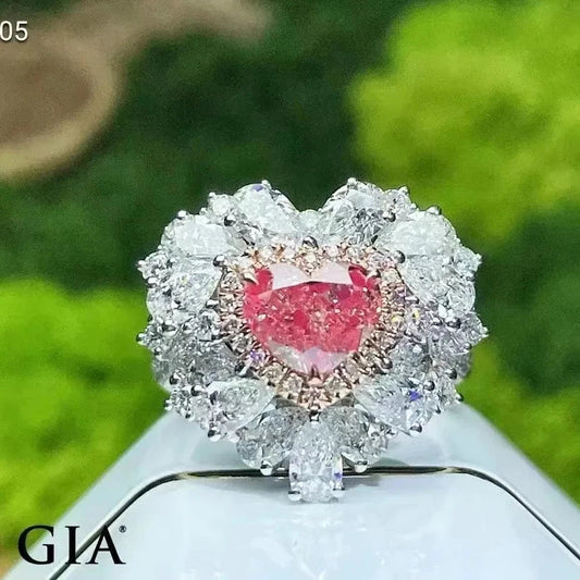 SGARIT GIA Certified 18k gold engagement ring with 1.51ct heart-cut pinkish brown diamond surrounded by white diamonds