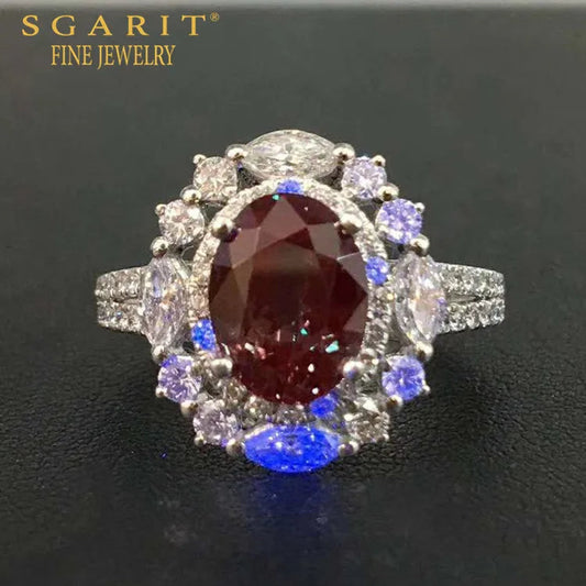 SGARIT GIA certificated chrysoberyl alexandrite ring in PT900 real gold with 2.12ct rare gemstone and diamond accents