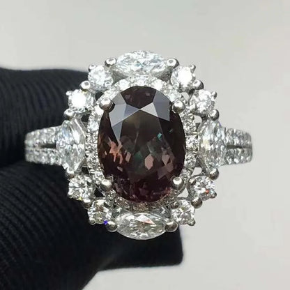SGARIT GIA CERTIFICATED Precious Rare Gem Ring Jewelry PT900 Real Gold 2.12ct Natural Gemstone Chrysoberyl Alexandrite Ring - The Sparkling Squirrels 