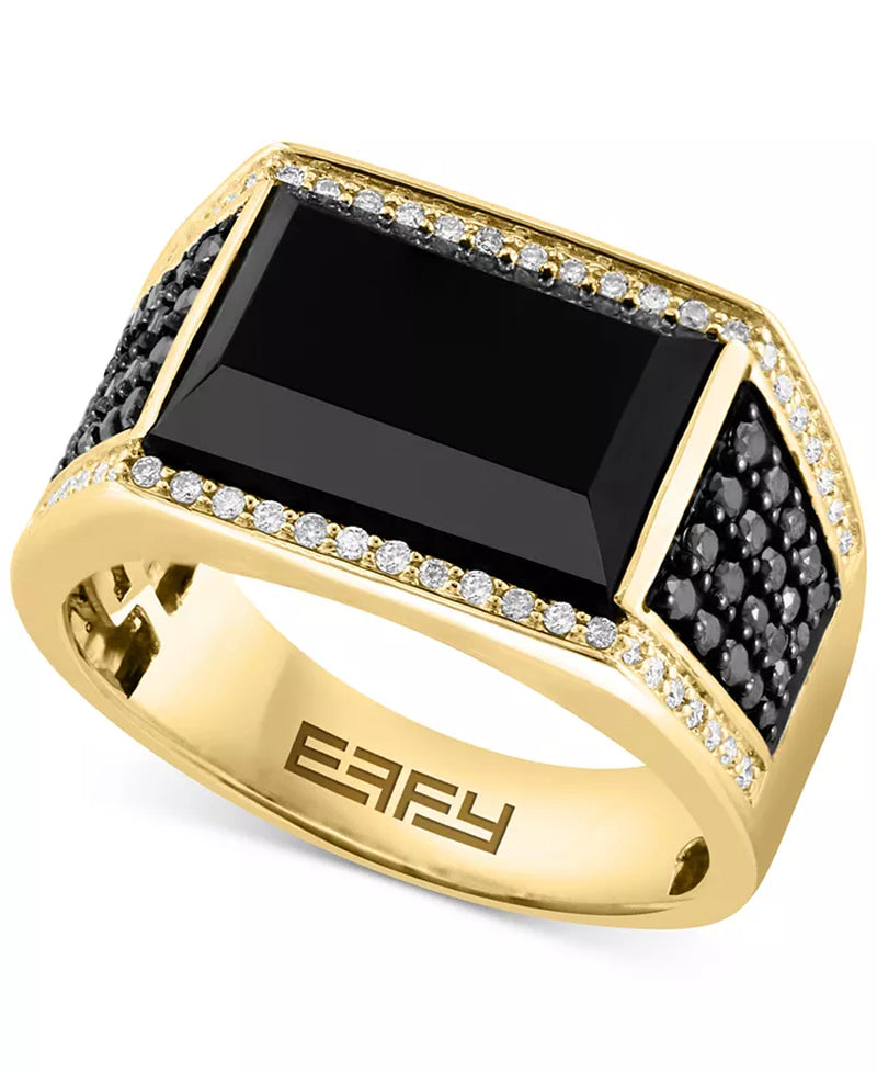 Men's Onyx and Diamond ring in 14K gold with black and white diamond accents