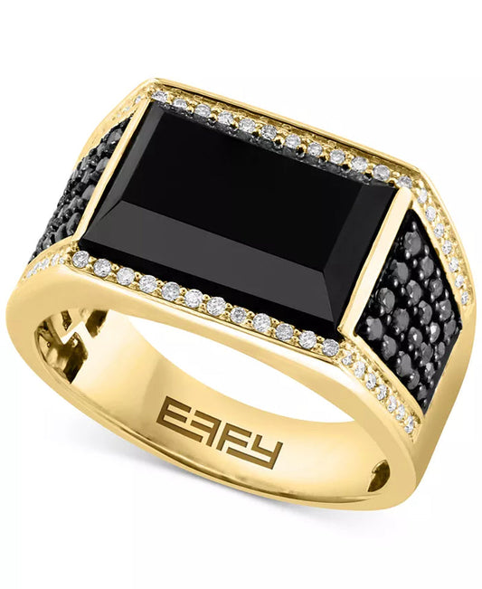 Men's Onyx and Diamond ring in 14K gold with black and white diamond accents
