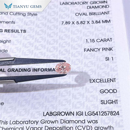 Lab grown cherry pink pear oval diamond weighing 1.15 carat with excellent cut and fancy pink color.