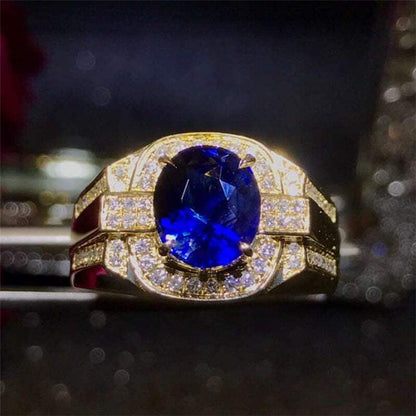 SGARIT Luxury Men's Ring 18k Gold Real Diamond 3.51ct Sri Lanka Natural Blue Sapphire Ring Jewelry - The Sparkling Squirrels & Co. 