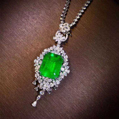 18k Gold South Africa Real Diamond Colombia 13.8ct Natural Vivid Green Octagonal Emerald Pendant Necklace for Women - The Sparkling Squirrels & Co. 