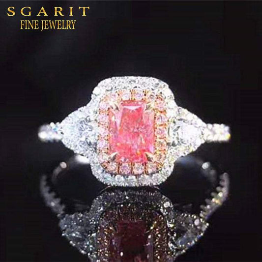 Classic design 18k gold women's ring with 0.51ct natural pink diamond and surrounding white diamonds
