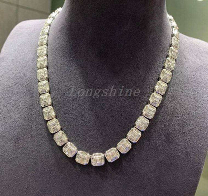 2022 exquisite square shape luxury 18K gold necklace with large round diamonds