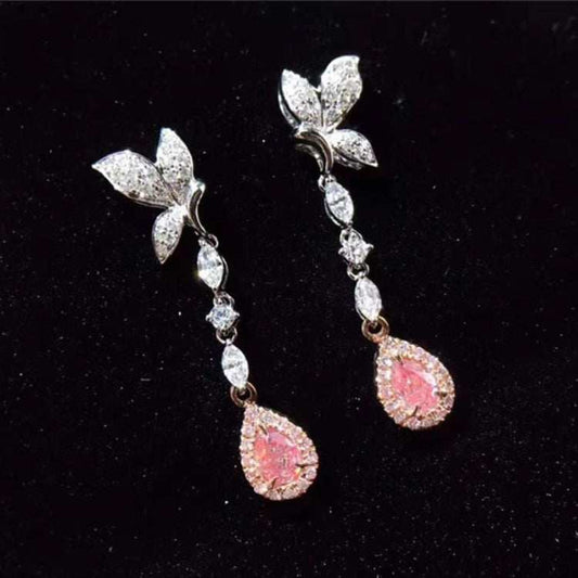 Elegant Lovely Design Diamond Earrings featuring 0.34ct natural pink diamond drop set in white gold with intricate detailing and brilliant sparkling stones.