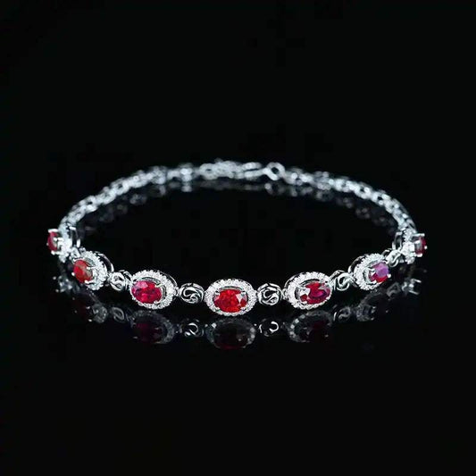 SGARIT 18K white gold vintage bracelet with GRC certified 2.45CT ruby and diamond accents