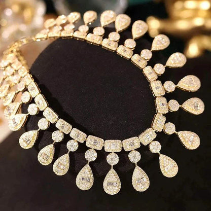 Aazuo 18K white and yellow gold necklace with 9.2ct real diamonds in waterdrop design for luxury women's engagement and banquet parties