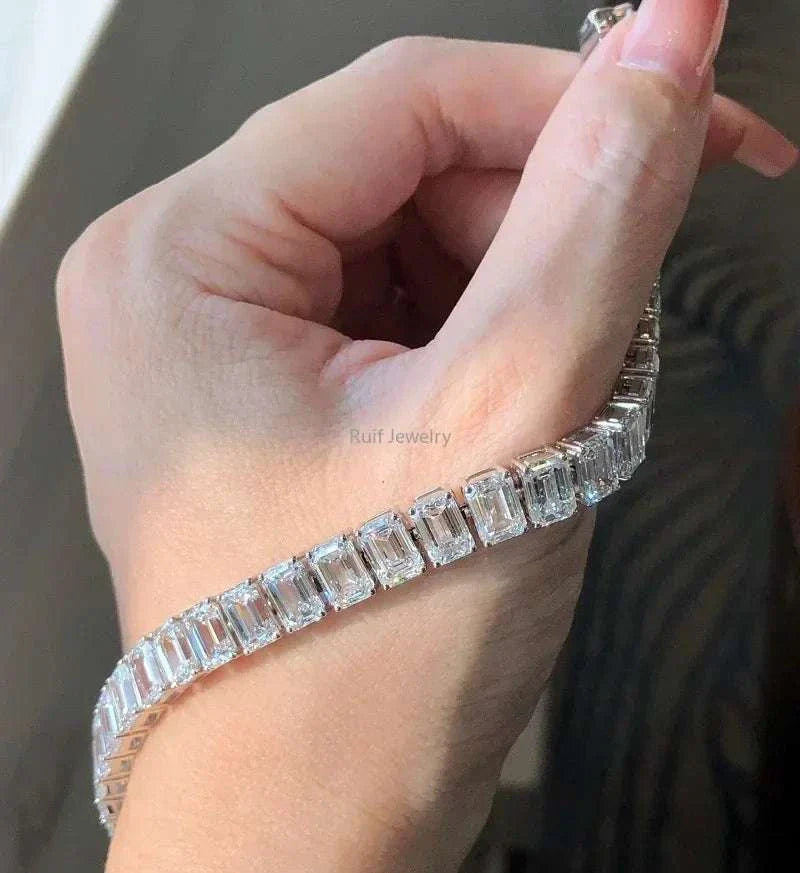 Ruif Customize 18k Gold about 1ct Emerald Cut Lab Grown Emerald Tennis Bralcelt for Women Wedding bangles Bracelets - The Sparkling Squirrels & Co. 