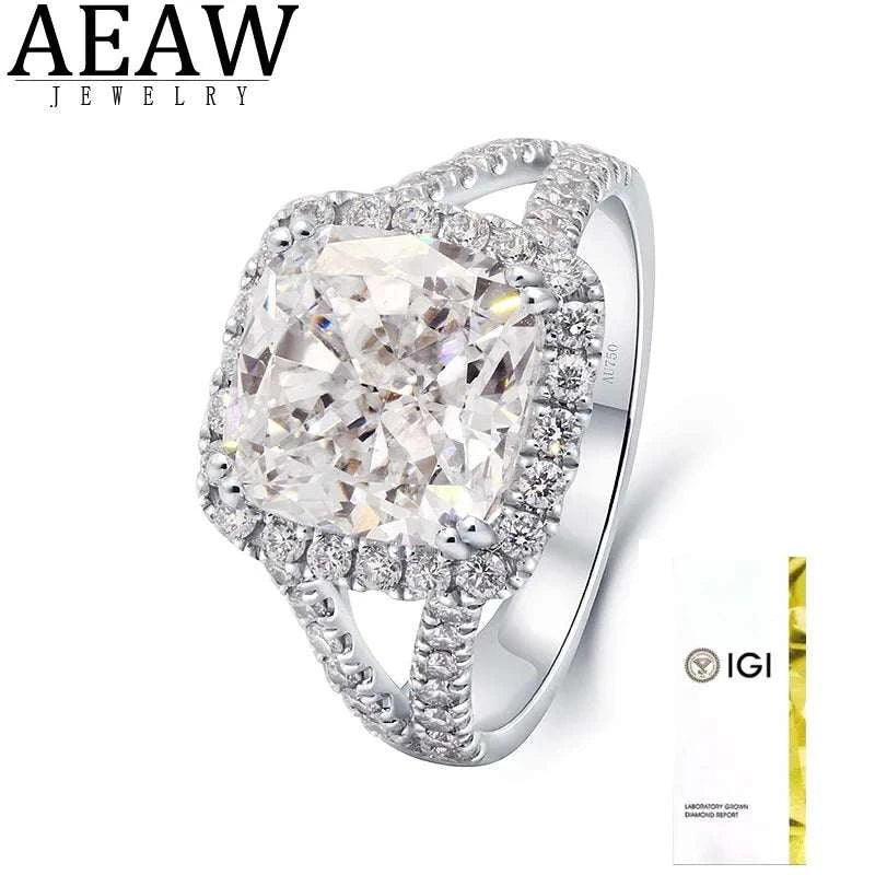 AEAW Jewelry IGI Cushion Cut Diamond Lab Created Vs1 F 5.0 Ct Solitaire Ring 14k White Gold 0.75ctw Engagement Ring For Woman - The Sparkling Squirrels & Co. 