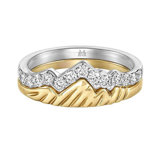 18K yellow and white gold Luxe Edition Teton stacking rings set with diamonds