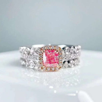 SGARIT Pink Diamond engagement ring set with 0.52CT cushion shape natural fancy pink diamond in 18K white gold with tree design detail