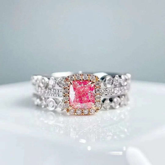 SGARIT Pink Diamond engagement ring set with 0.52CT cushion shape natural fancy pink diamond in 18K white gold with tree design detail