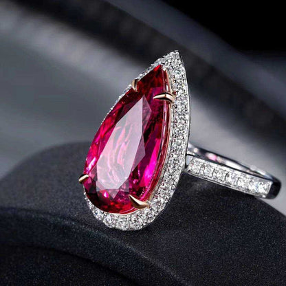 Fashion Design Wedding Pear Shape Gemstone Ring Gold Elegant Classic Rubilite 18k Gold Rings for Women Jewelry - The Sparkling Squirrels & Co. 