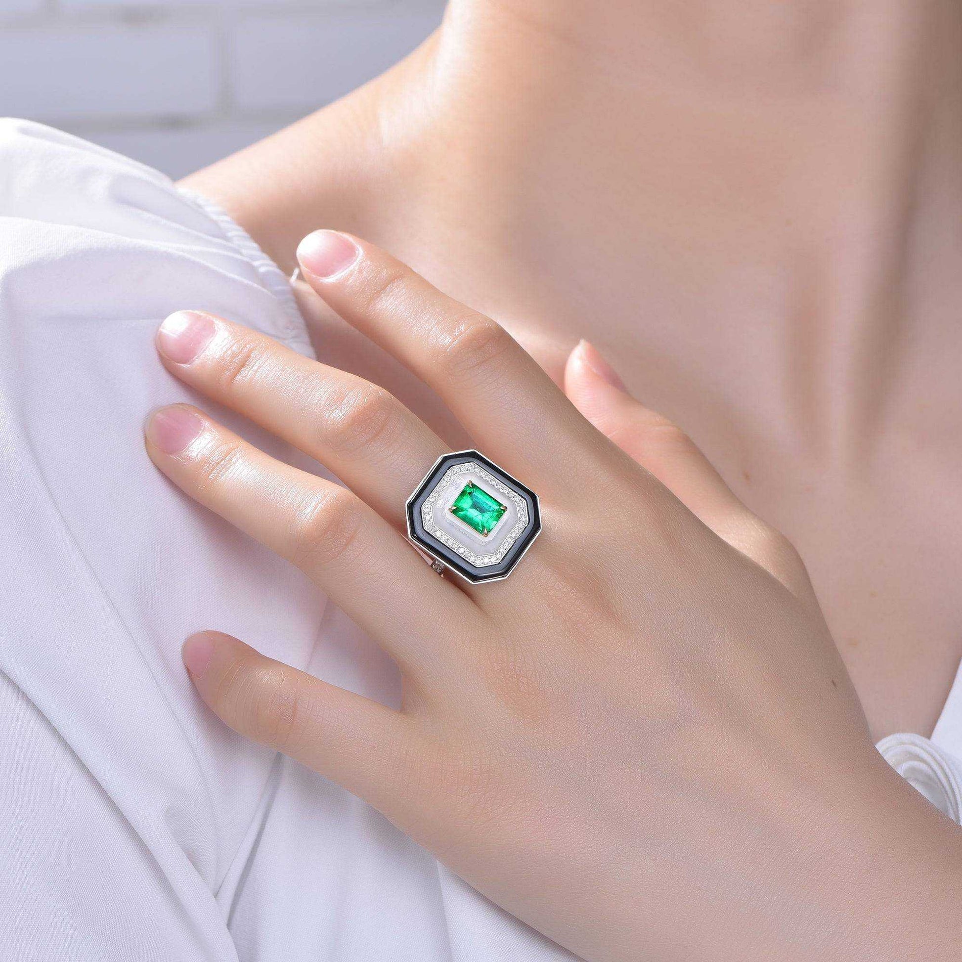 Natural Emerald With Diamond New Design Stone Fashion 18k Gold Jewelry Rings Women & Men - The Sparkling Squirrels & Co. 