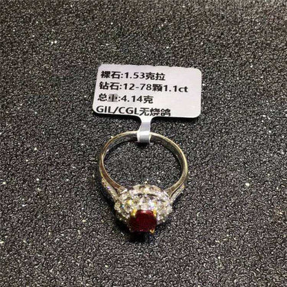 SGARIT AU 750 18kt Gold 1.53 Carats Ruby Original Products Cheap Price Red Gemstone Engagement Ring With Diamond - The Sparkling Squirrels & Co. 
